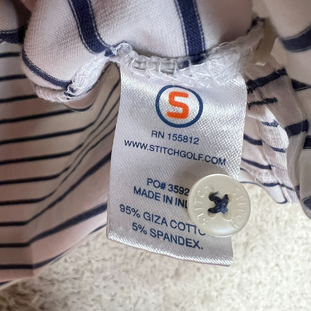 Stitch Cotton Polo Shirt Mens XL White Blue Stripe Stretch Golf Preppy - Picture 5 of 7